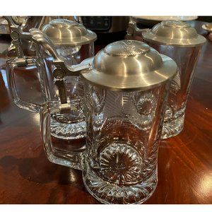 Beer Stein - Glass "Columbia 1901" Covered - Set of 3